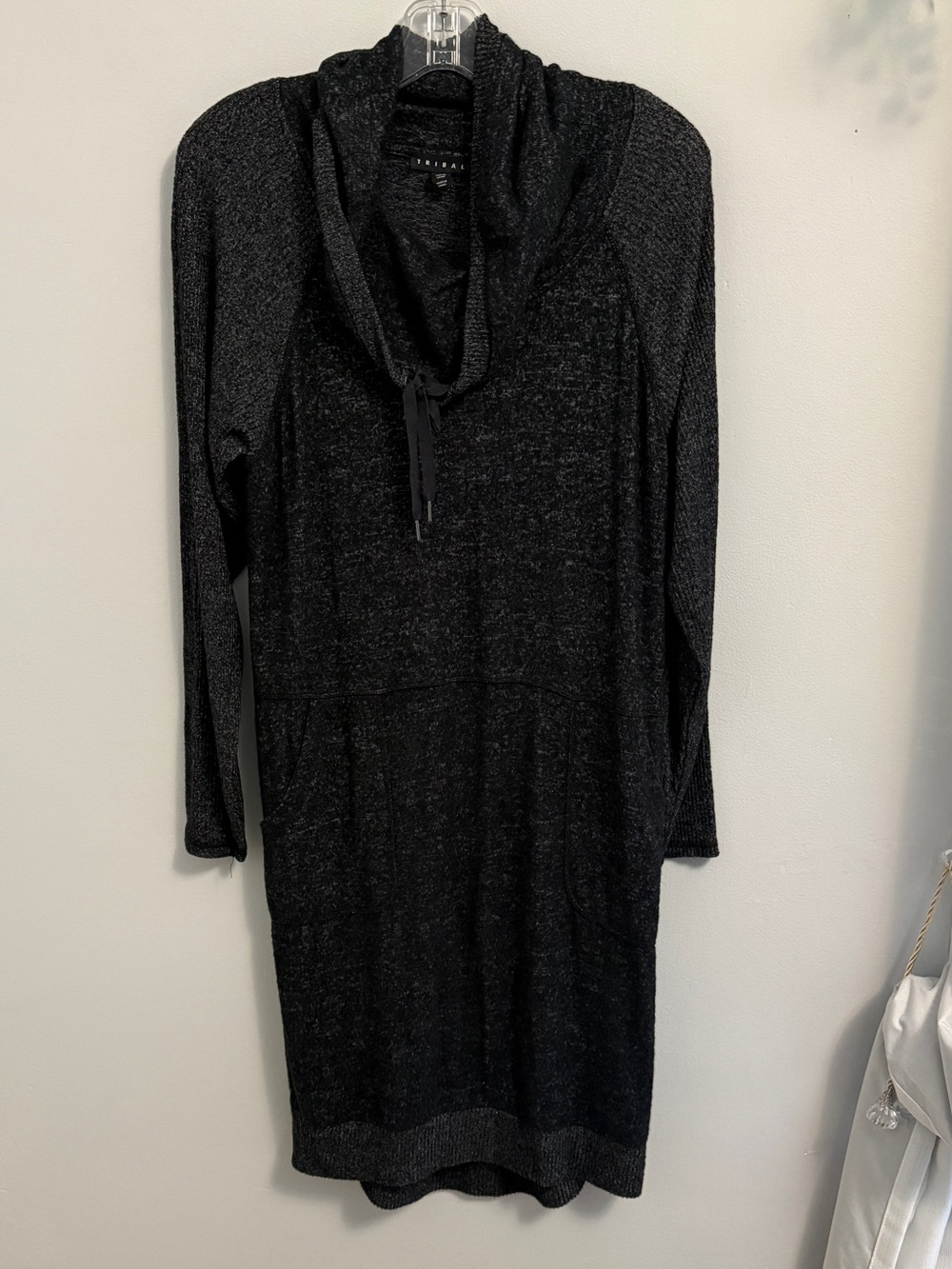 Tribal Black Cowl Neck Hooded Sweater Dress